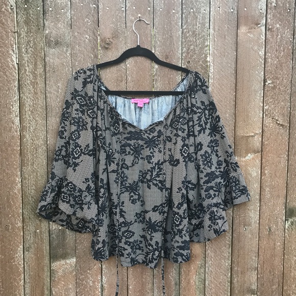 Betsey Johnson floral print blouse cute fall L - Picture 2 of 6